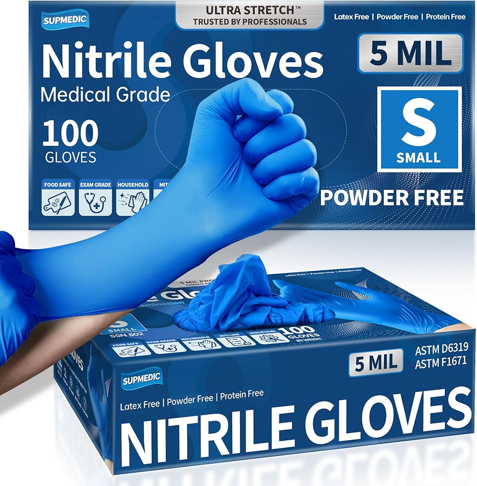 Medical Nitrile Exam Gloves, 5 mil Chemo-Rated Powder-Free Food Safe Cleaning Disposable Glove Blue 100/1000Pcs