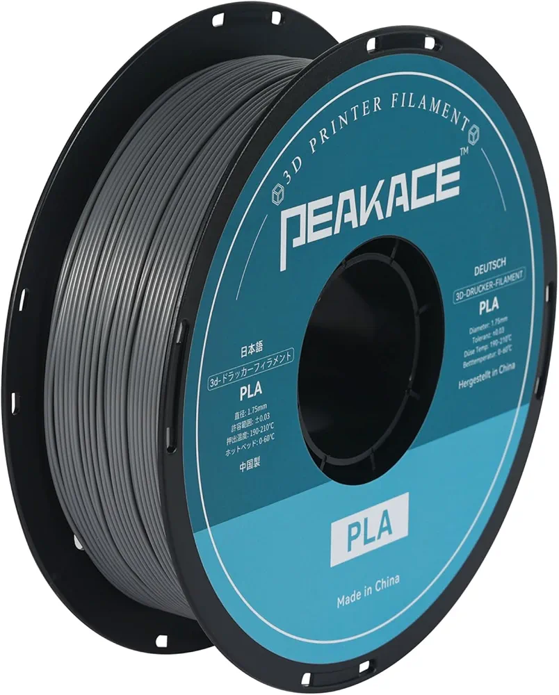 PLA 3D Printer Filament 1.75mm, High Fluidity, No Clogging, High-Speed Printing, Dimensional Accuracy +/- 0.03mm, 1kg (2.2lbs) Spool, 340 Meters, Grey