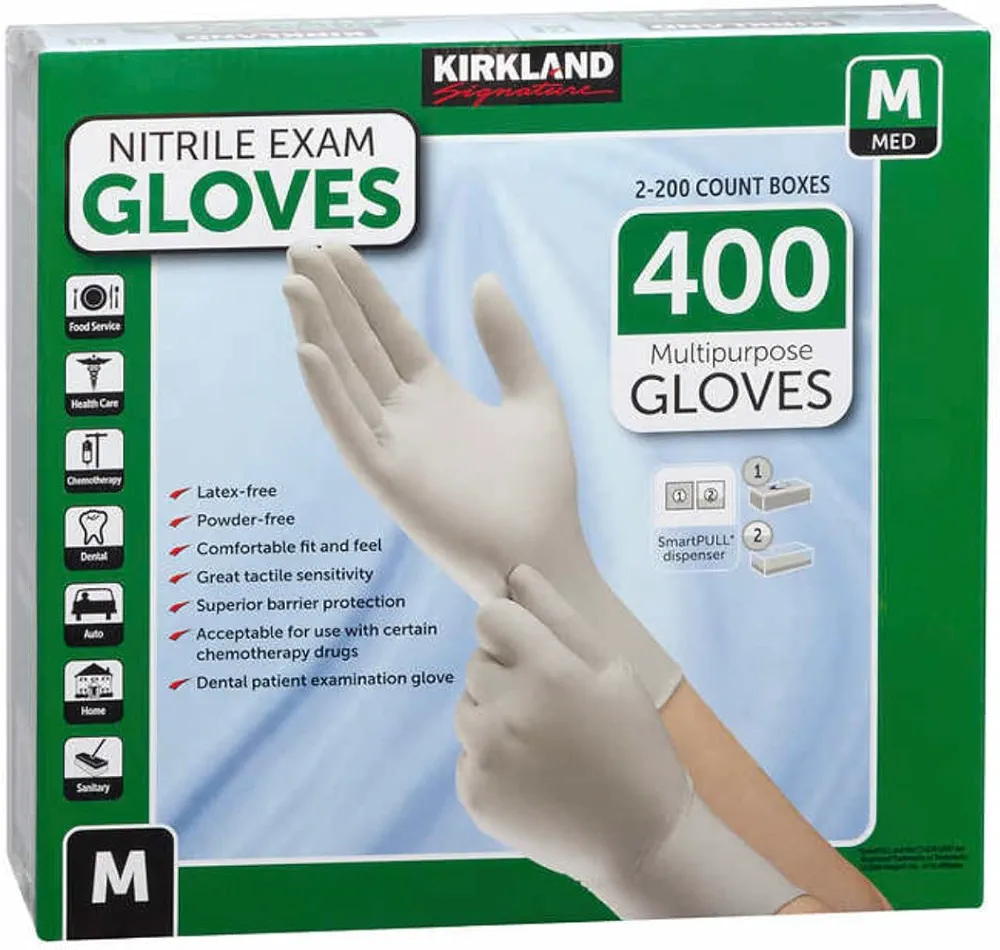 Kirkland Signature DnRbYi Nitrile Exam Multi-Purpose Medium Gloves Latex-Free, 400 Count, (467120)