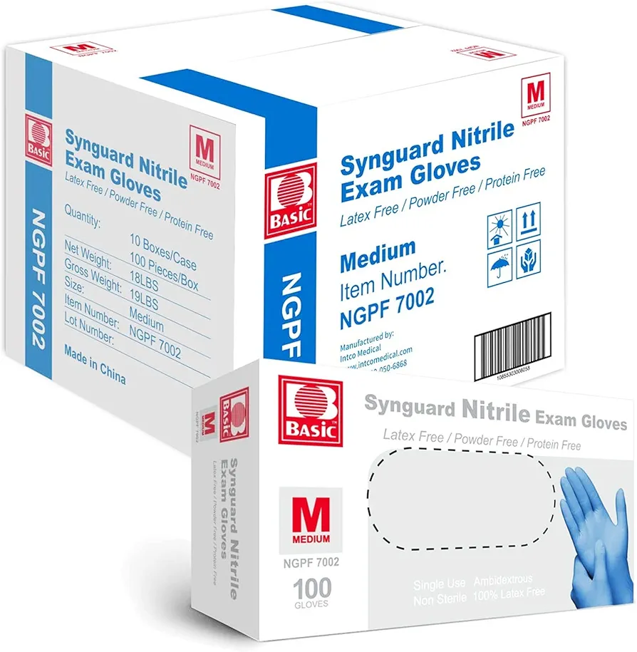 Jointown Basic Medical Blue Nitrile Exam Gloves - Latex-Free & Powder-Free - NGPF7002 (Case of 1,000), Medium