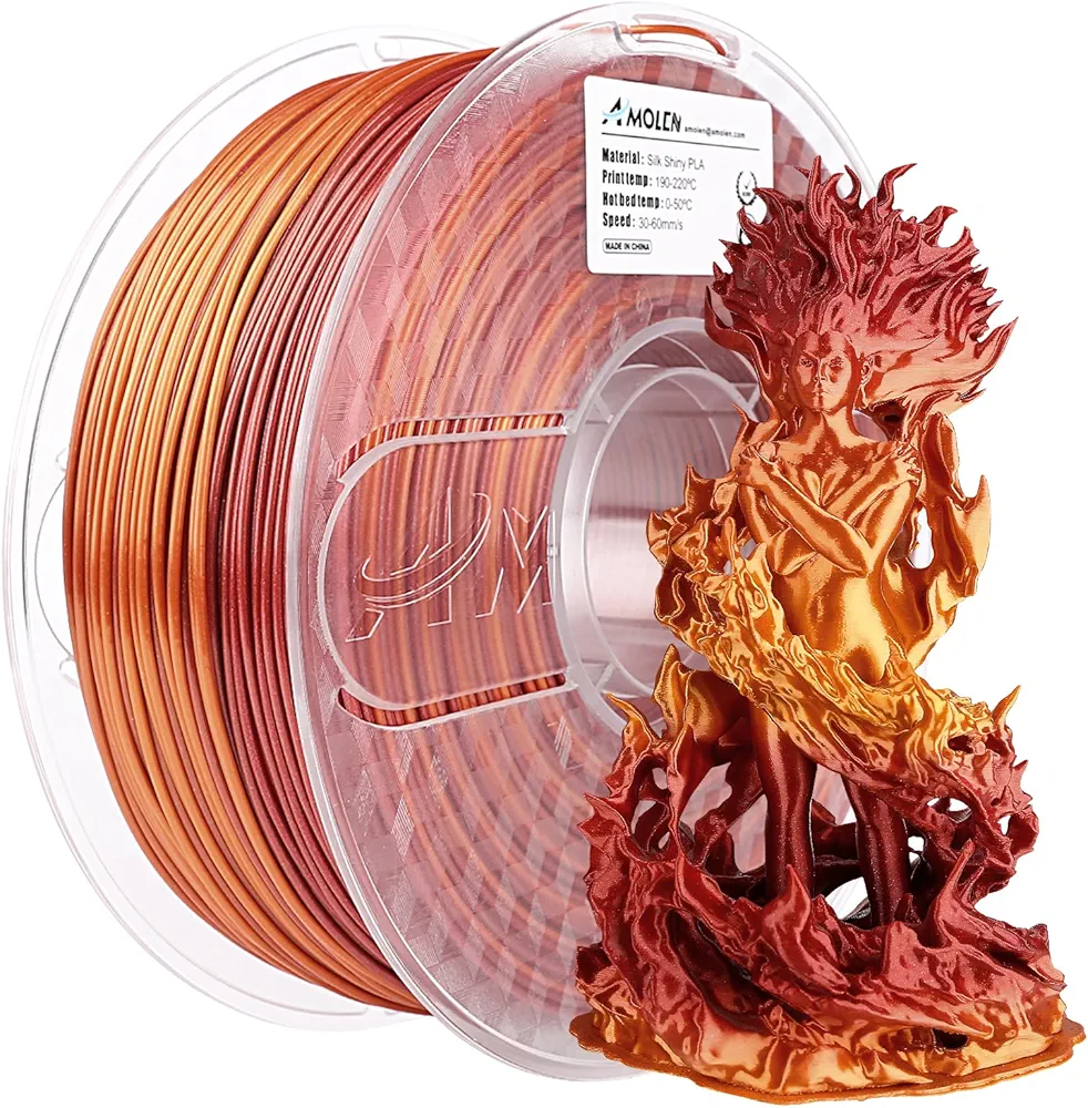 AMOLEN PLA 3D Printing Filament, PLA Filament 1.75mm Silk Shiny Filament Red Gold Filament, 3D Printer Gradient Pla Filament 1KG/2.2lb Compatible with 3D Printer and 3D Pen