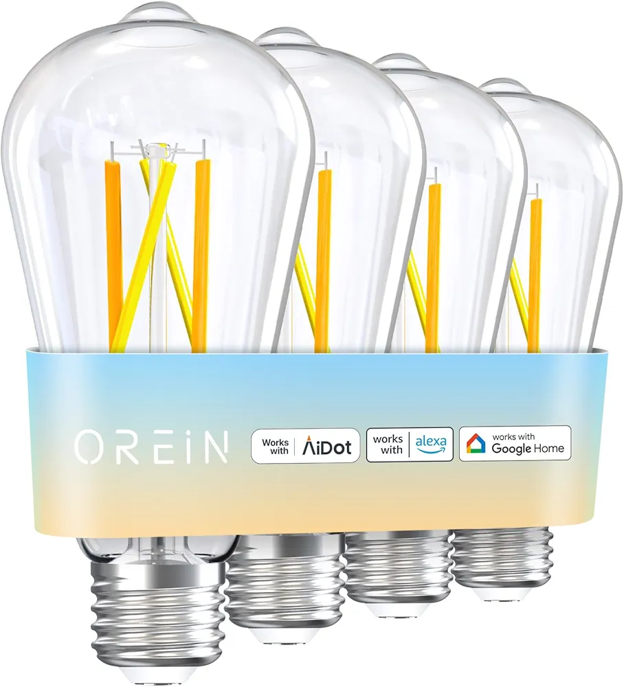 OREiN Smart Edison Light Bulbs, 2.4 Ghz Wi-Fi ST19(58) Vintage Light Bulbs E26, 800LM Dimmable via app, 2700-6500K Tunable, Smart LED Filament Bulb Works with Alexa/Google Home, 60W Equivalent 4Pack