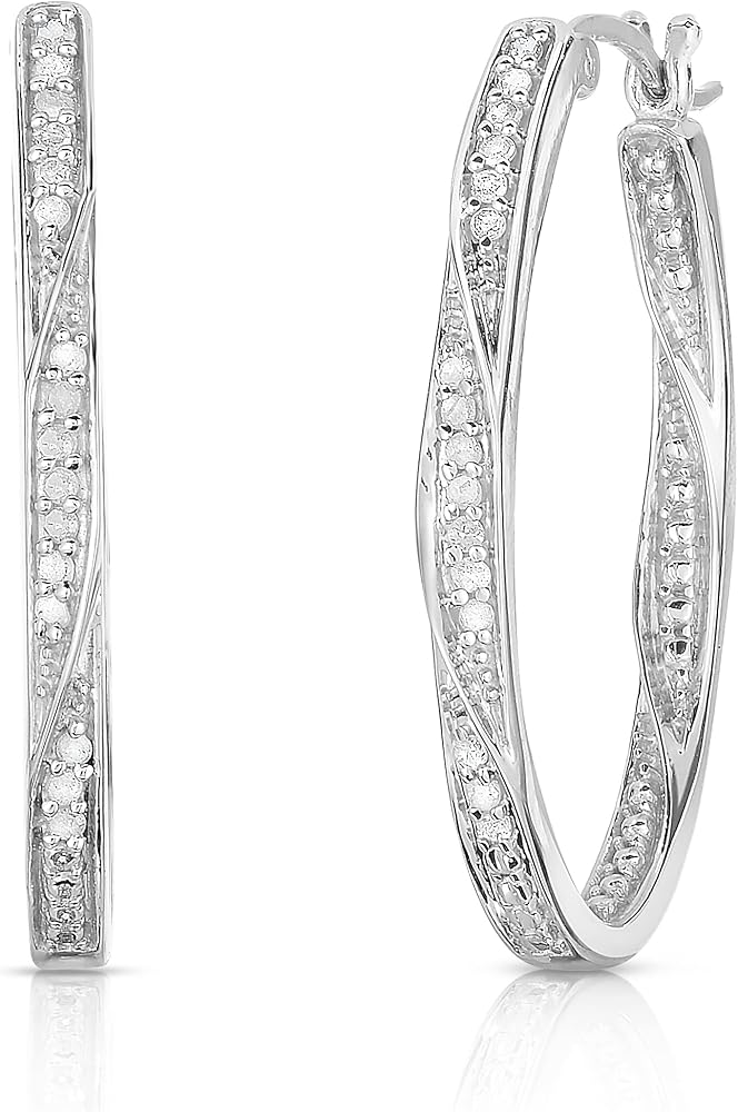 Natalia Drake Large Twisted Oval 1/4 Cttw Diamond Hoop Earrings for Women in 925 Sterling Silver