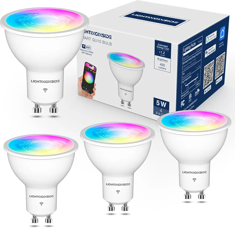 GU10 Smart Light Bulbs 50W Equivalent, 38°Beam Angle, Smart Bulb Compatible with Alexa/Google Assistant/Smart Life, 5W 420LM, RGBCW Spotlight Track Light, 2.4GHz WiFi, ETL Listed, 4PCS