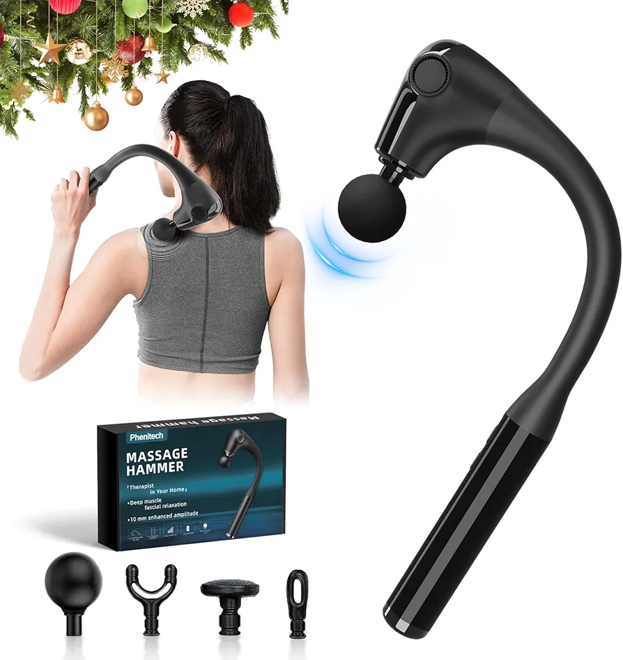 Massage Gun with Extension Handle,Massage Gun Deep Tissue 10mm,Back Massager for Pain Relief Deep Tissue for Shoulder Neck Waist Legs,Percussion Muscle Massage Gun with 4 Massage Heads 5 Speed Level