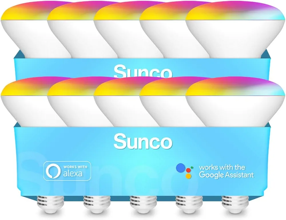 Sunco Lighting BR30 Alexa Smart Flood Light Bulb, Color Changing LED Recessed WiFi Bulb 8W, RGB CW, Dimmable, 650 LM, Compatible with Alexa & Google Assistant, E26 Base, No Hub Required, (Pack of 10)