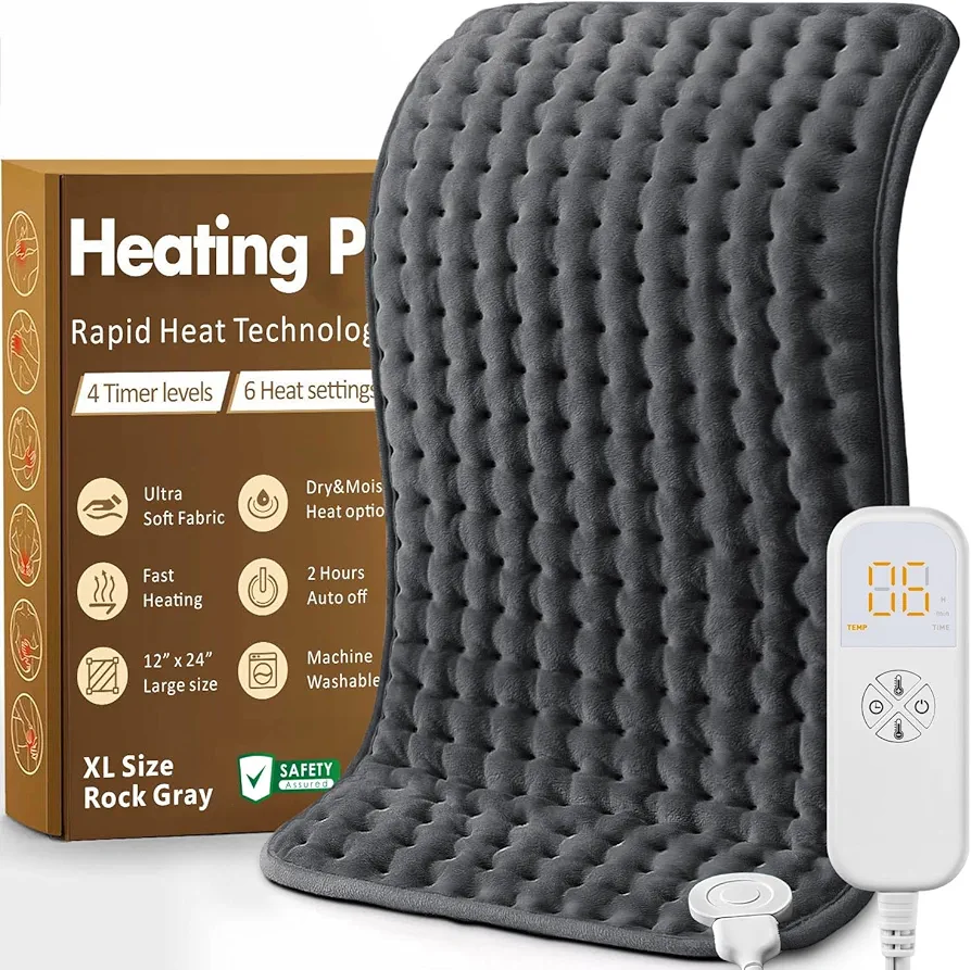 Christmas Gifts Heating Pad for Back, Neck, Shoulder Pain & Cramps Relief, Electric Heating Pad with 6 Heat Settings, Auto-Off, Moist Dry Heat Options, Gifts for Women, Men, Mom, Dad, Wife, Husband