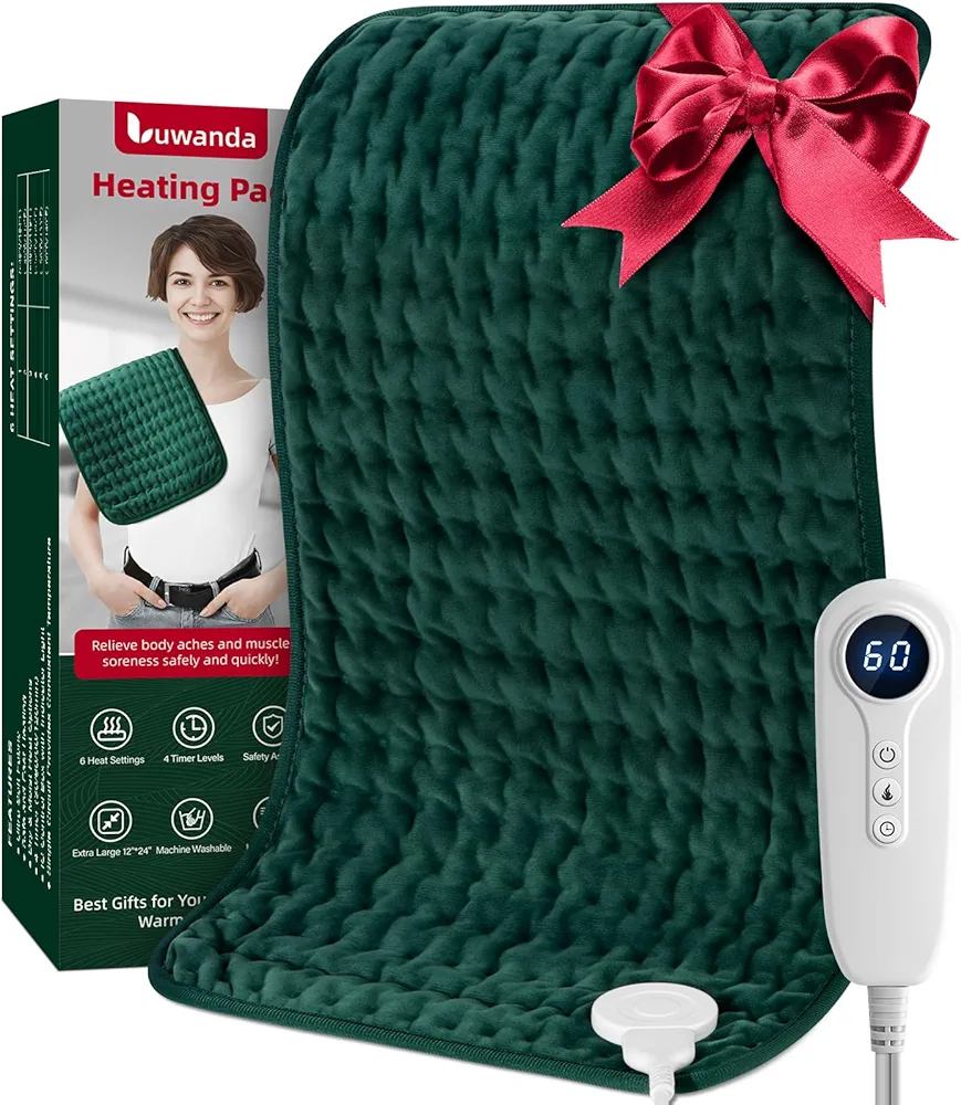 Heating Pad Christmas Gifts for Women Mom Men Dad Who Have Everything - Heating Pads for Period Cramps, Back Neck Shoulder Knee Pain Relief - 6 Heat Settings, Auto Off, Machine Washable, Dark Green