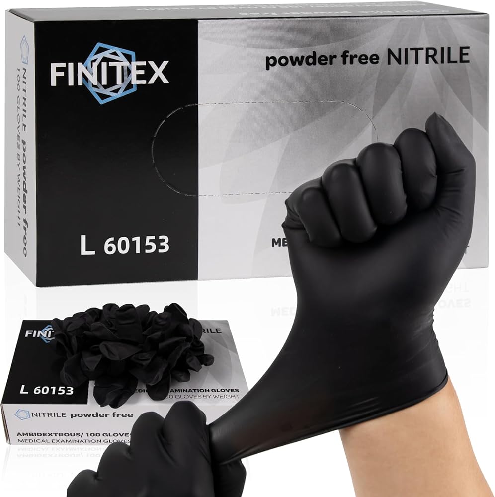 FINITEX Nitrile Disposable Latex-Free Gloves Black - 3.5mil 100PCS Powder-Free Gloves Cleaning Medical Exam Food Gloves