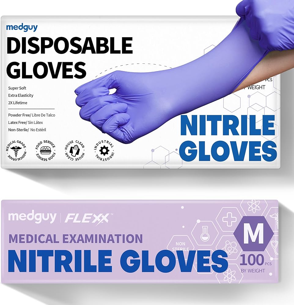 Medical Nitrile Exam Gloves, 4.5 Mil Powder-Free Latex-Free Food-Safe Clean Protective Disposable Glove Purple 100Pcs