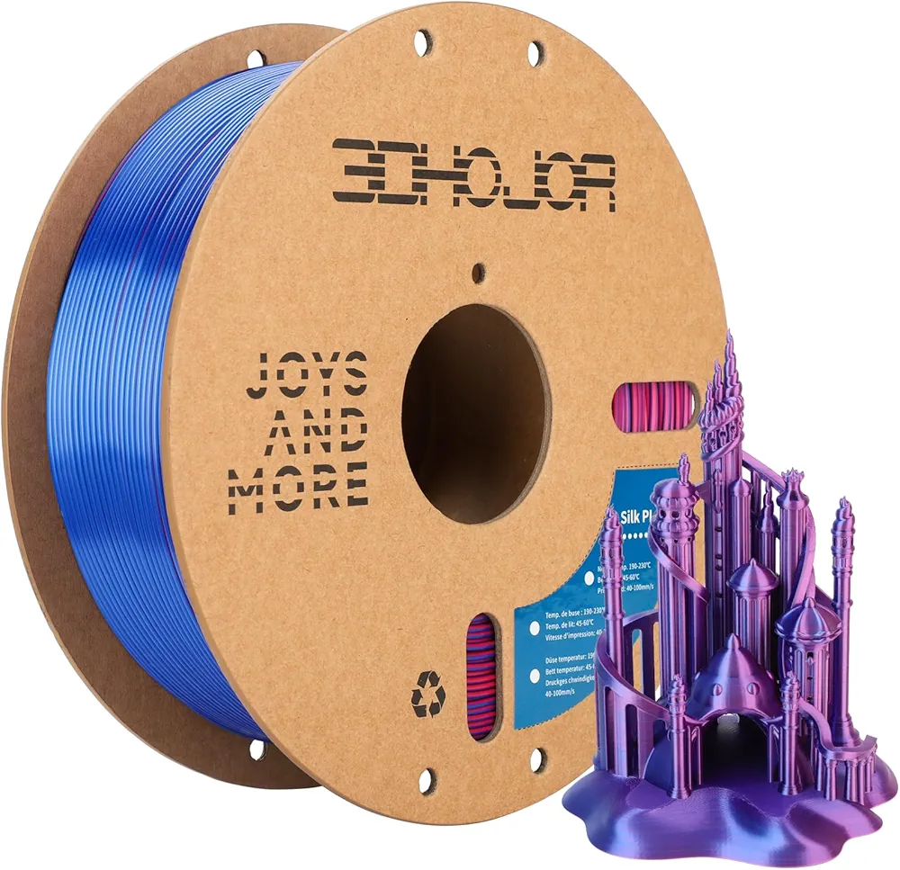 Silk PLA Filament 1.75mm Blue Purple Red Triple Color PLA 3D Printer Filament 3 in 1 Coextrusion 1KG Spool(2.2lbs) 3D Printing Filament Dimensional Accuracy +/- 0.03mm