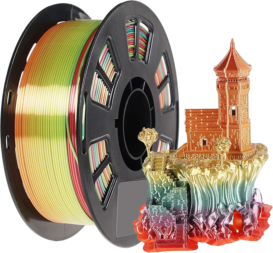 Silk Rainbow PLA Filament 1.75mm, Silk Shiny Multicolored 3D Printer Filament Color Gradient Change 1kg Spool (2.2lbs) by MCHYI