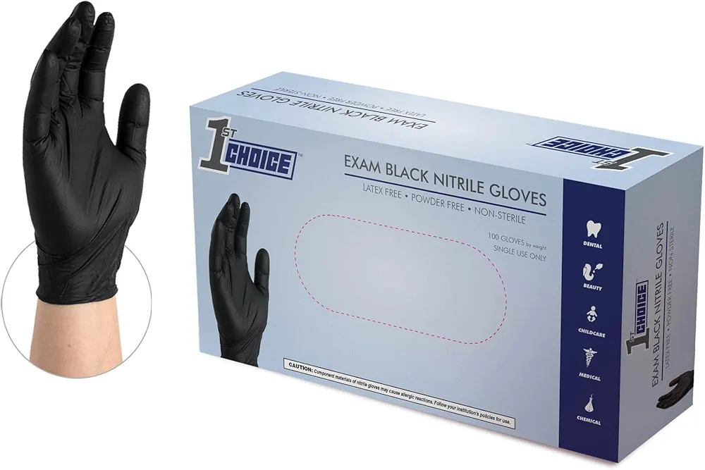 1st Choice Black Nitrile Gloves Box of XL Nitrile Gloves Disposable Latex Free - Exam Grade Black Gloves - 3mil