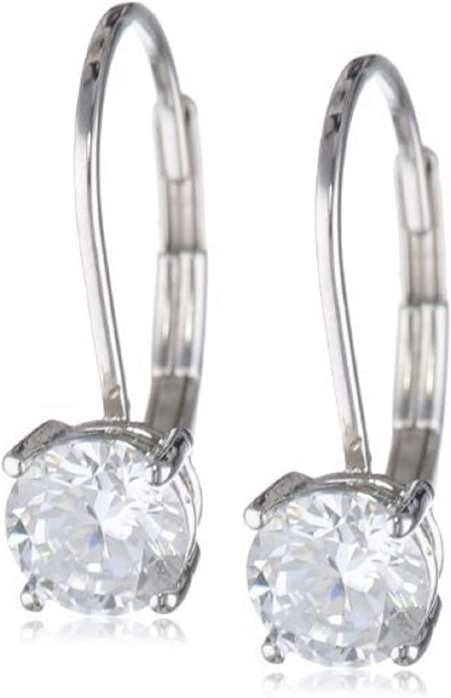 Amazon Essentials Sterling Silver Round Cut Cubic Zirconia Leverback Earrings , (previously Amazon Collection)