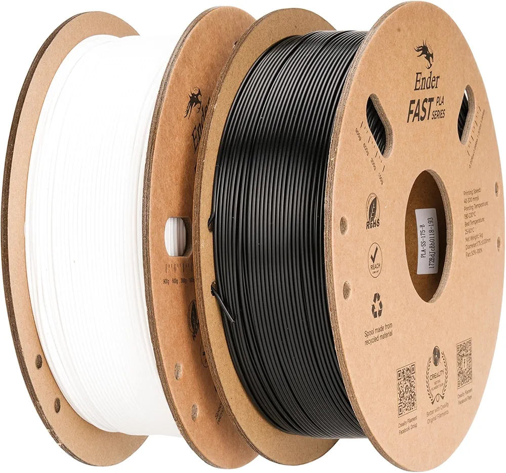 Creality High Speed PLA Filament 1.75mm Bundle 2Kg, 3D Printer Filament for 300mm/s Printing, Rapid PLA Filament No-Tangling, Dimensional Accuracy +/- 0.02mm for Most FDM 3D Printers (Black & White)