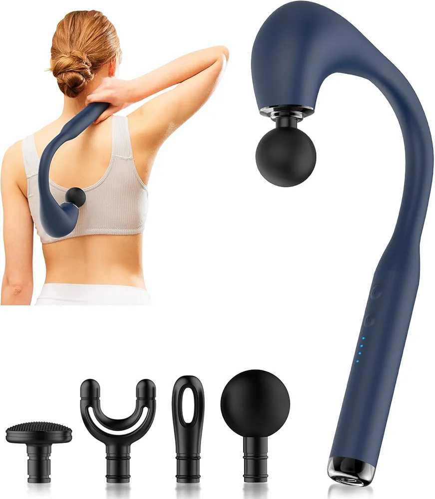 Massage Gun Deep Tissue with Extended Handle Revolutionary U-Shaped Back Massager,Body Massager for Neck,Shoulder,Leg(Dark Blue)