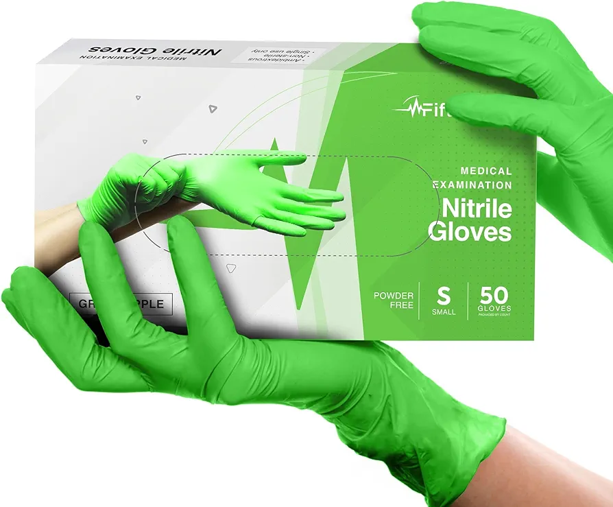 FifthPulse Green Nitrile Disposable Gloves - 50 Count - 3 Mil Nitrile Gloves Small - Powder and Latex Free Rubber Gloves - Surgical Medical Exam Gloves - Food Safe Cooking Gloves