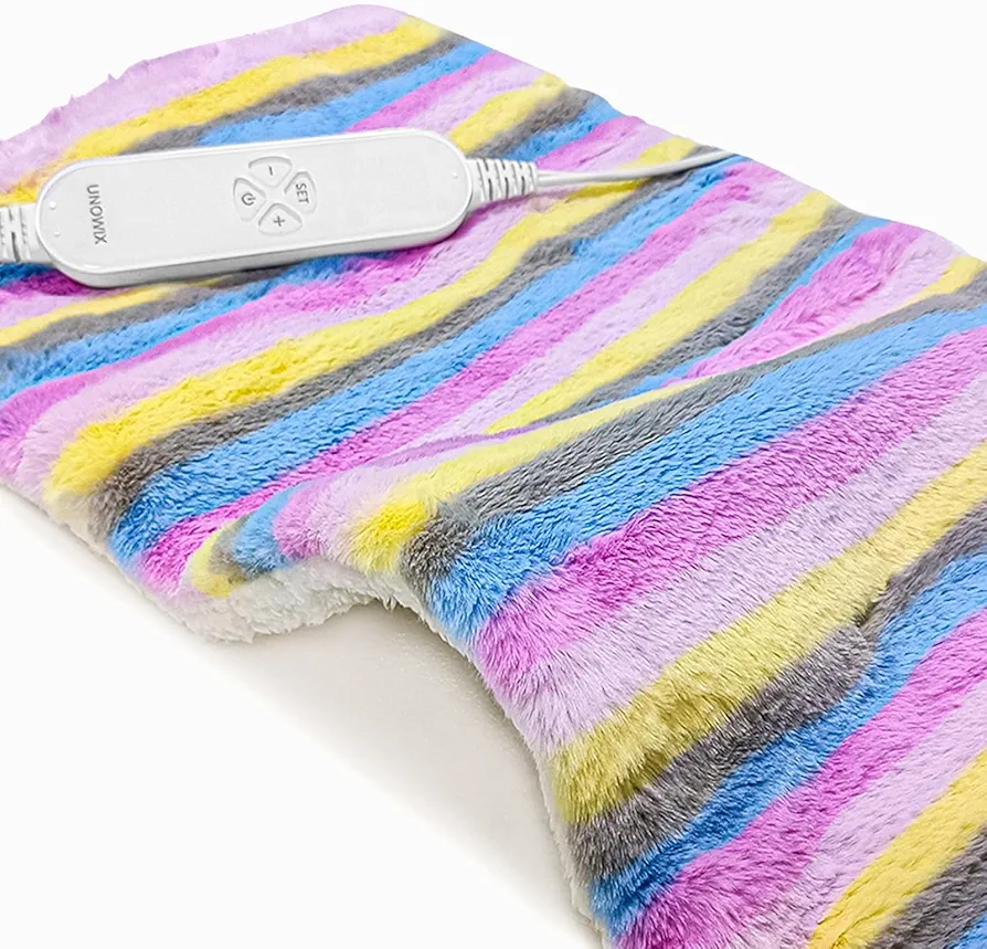 Electric Heating Pad for Back/Waist/Abdomen/Shoulder/Neck Pain and Cramps Relief - 12 Heat Levels, 8 Timers,Cute Plush Heat Pad, Holiday Gifts for Girls, Machine Washable-Rainbow-F(12" x 24")