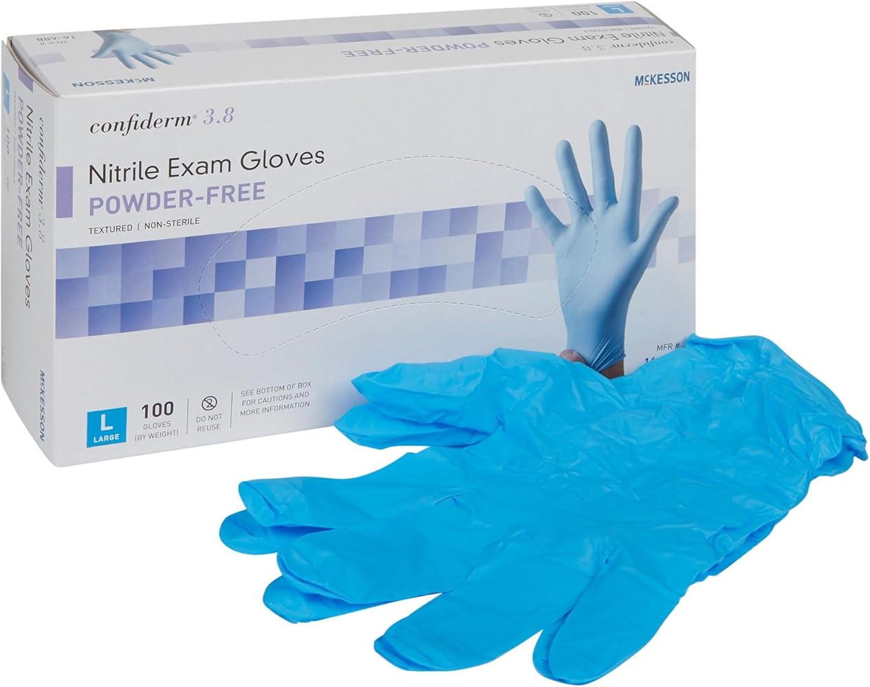 McKesson Confiderm 3.8C Nitrile Exam Gloves, Non-Sterile, Powder-Free, Blue, Large, 100 Count, 1 Box