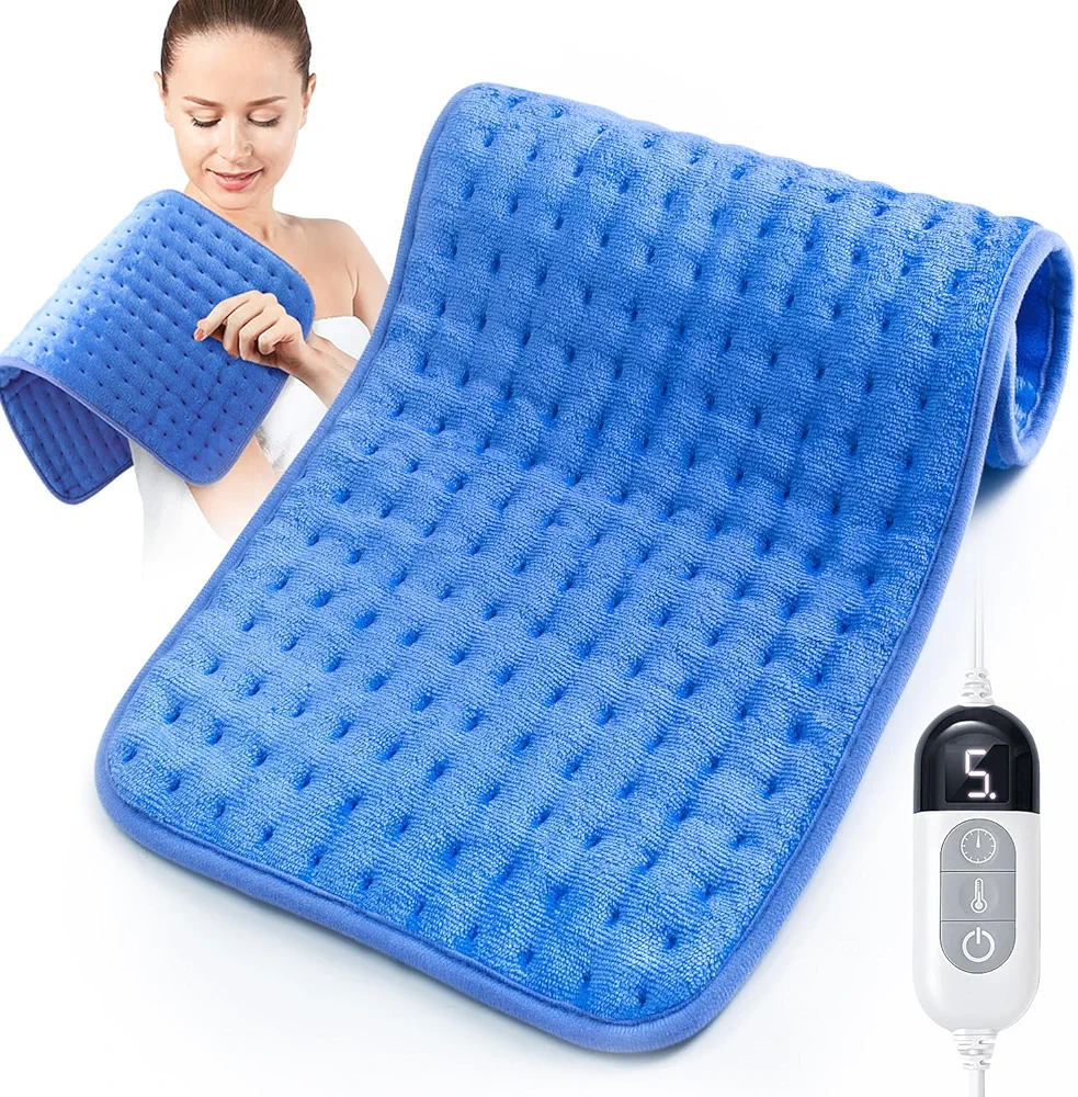 Heating Pad for Back Pain Relief, Electric Heating Pad for Period Cramps, 6 Level Heat Setting,6 Level Timming,Auto Shut Off, Machine Washable,Suitable for Neck Abdomen Pain Relief(Blue, 12'' × 24'')