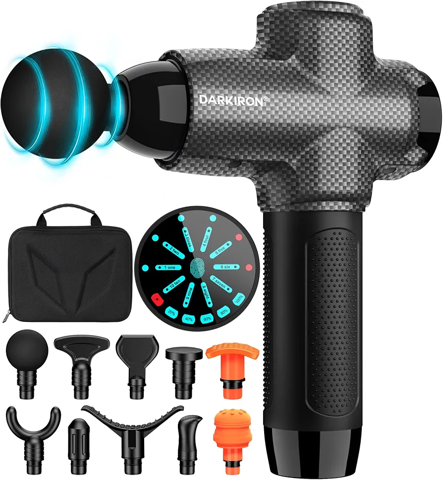 10-Speed Percussion Muscle Massage Gun Deep Tissue for Athletes - with 15 Massage Heads, Carbon Black