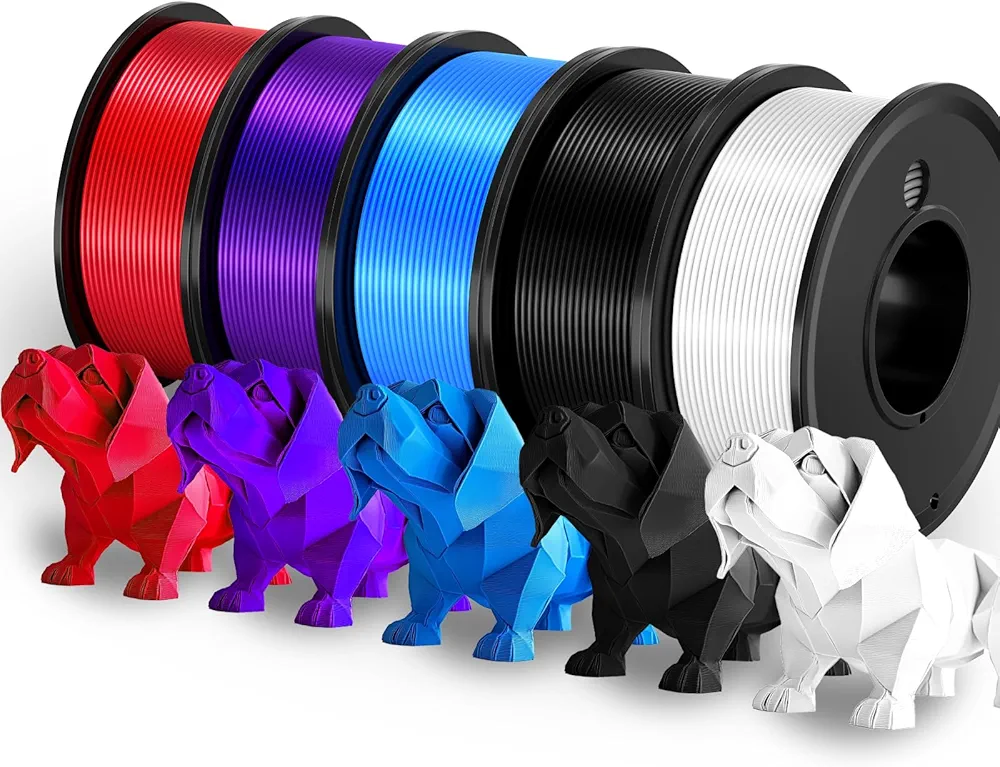 3D Printing Filament - 5 Color Printing Filament White Black Blue Red Purple 1.75mm Dimensional Accuracy ±0.02mm Filled Filament Spools, Vacuum Packed 250G X 5