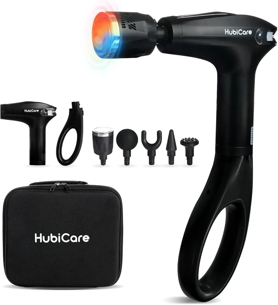 HubiCare Heat and Cool Massage Gun with Upgraded Extension Handle, Christmas Gifts Ideas, Percussion Massage Gun Deep Tissue, Muscle Back Massagers Handheld, Portable for Pain Relief, LED Display