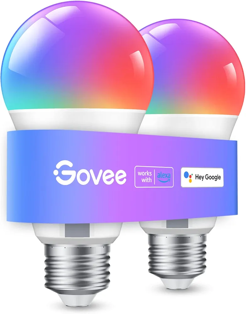 Govee Smart Light Bulbs, WiFi & Bluetooth Color Changing Light Bulbs, Music Sync, 16 Million DIY Colors RGBWW Color Lights Bulb, Work with Alexa, Google Assistant Home App, 800 Lumen, 2 Pack