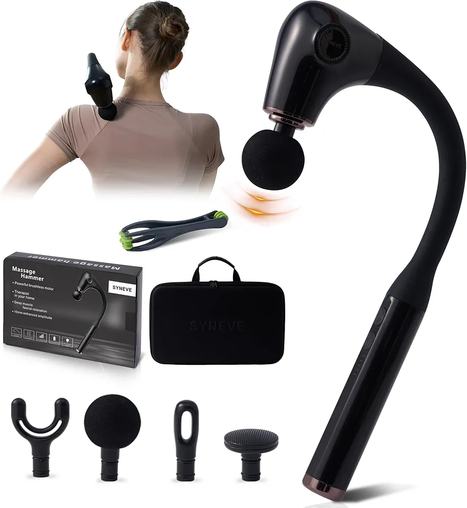 Massage Gun with Carry Bag Upgraded Extension Handle,10MM Amp, Deep Tissue Pain Relief, Back Massager,Muscles|Neck|Shoulders|Waist|Legs Massager,4 Massage Heads 5 Speed Levels Brushless Motor,GYM Gift