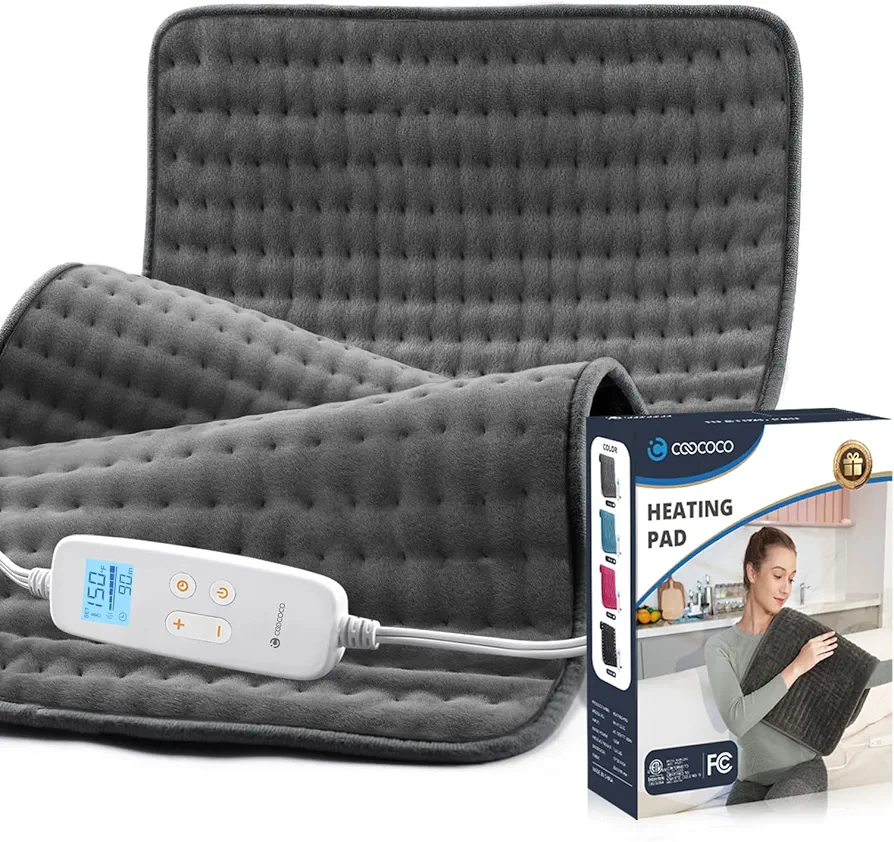 CooCoCo 17x33 Large Heating Pad for Back, Electric Heated Pad for Neck Shoulders Period Cramps, FSA HSA Eligible Heat Pad, Moist Heating, Auto Off, 10ft Cord, Gifts for Women Men Mom Dad