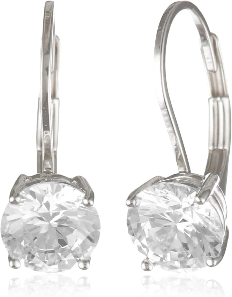 Amazon Essentials Sterling Silver Round Cut Cubic Zirconia Leverback Earrings , (previously Amazon Collection)