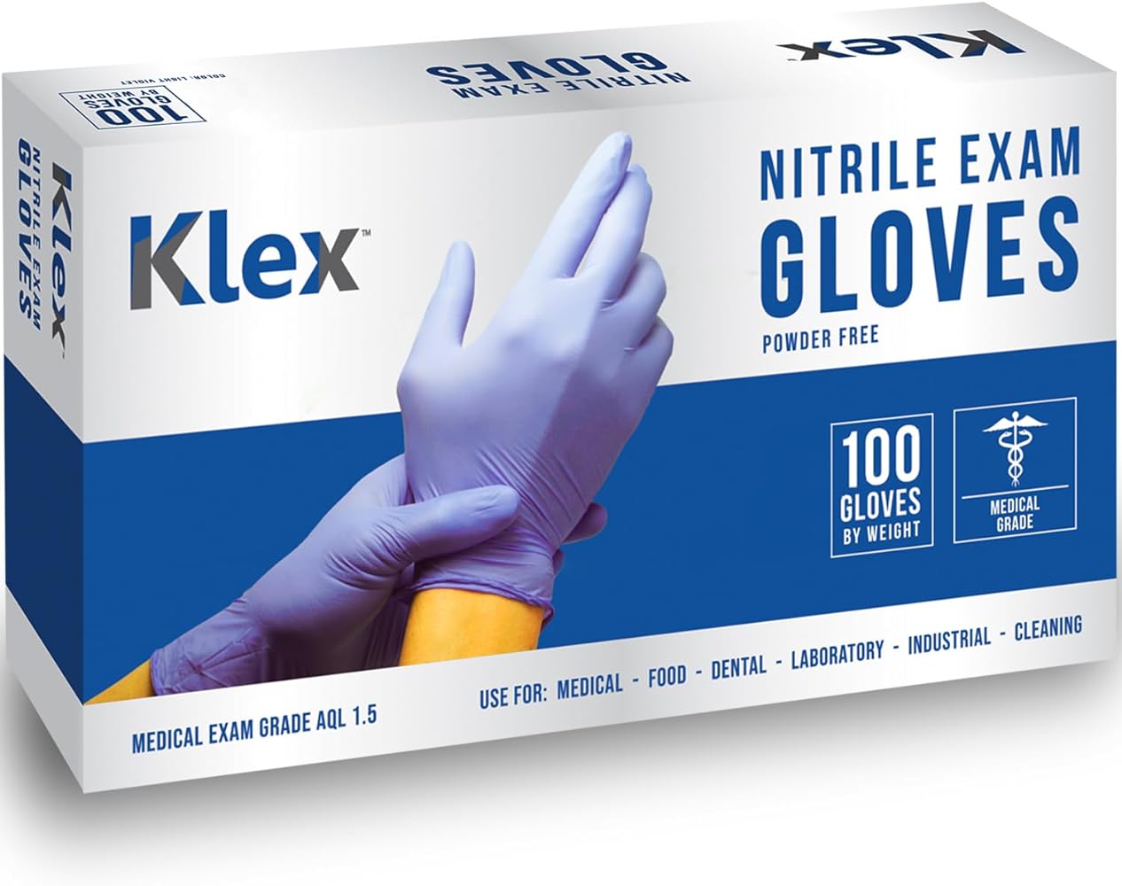 Klex Nitrile Exam Gloves - Medical Exam Grade, Powder Free, Rubber Latex Free, Strong 3.5mil, Food Safe, Lavender