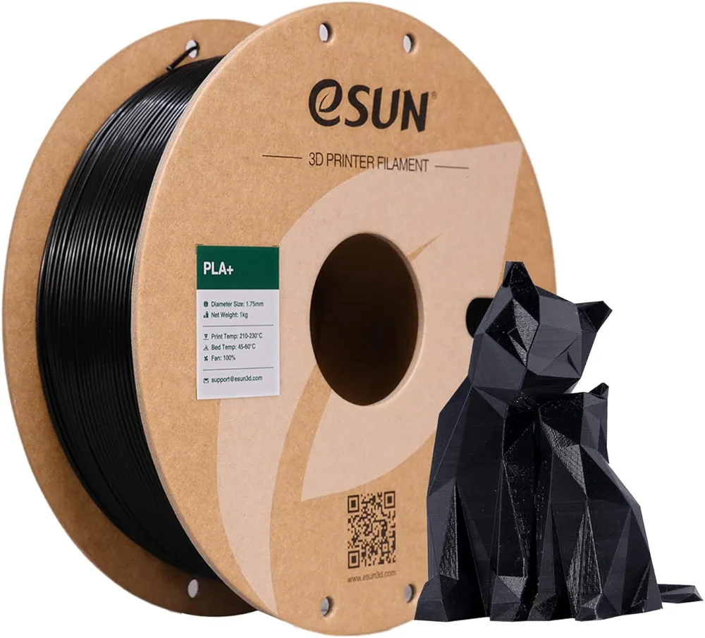 eSUN PLA+ Filament 1.75mm, 3D Printer Filament PLA Plus, Dimensional Accuracy +/- 0.03mm, 1KG Spool (2.2 LBS) 3D Printing Filament for 3D Printers, Black