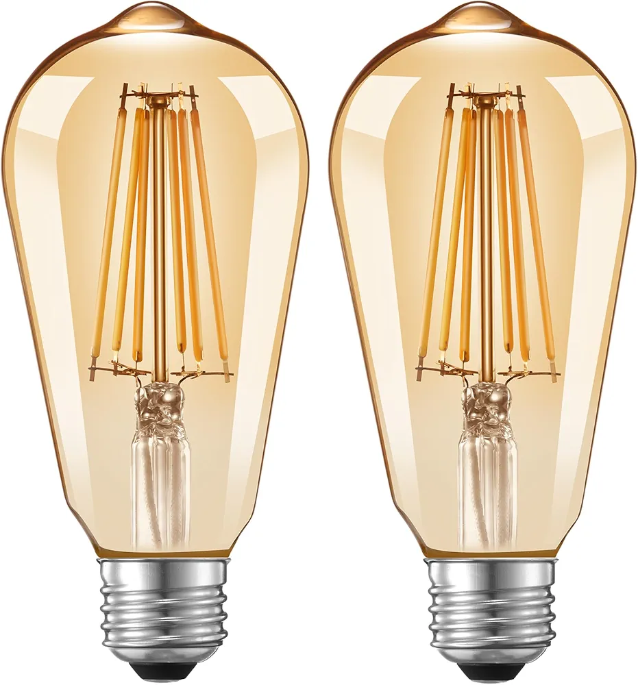 Dusk to Dawn Edison Light Bulbs ST58(ST19), Vintage Amber Glass, Warm Light, 6.5W=60W, Non-Dimmable Auto On/Off Light Sensing LED Filament Bulb Outdoor, 700LM, E26, 2-Pack, HQ-H027