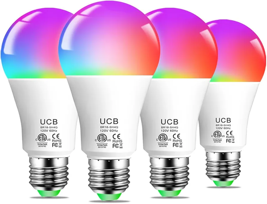 UCB Smart Light Bulbs 130W Equivalent, Color Changing Light Bulb, Work with Alexa Only, 16 Million Colors RGBWW, Music Sync, DIY Flash,1300LM A19 E26 Bluetooth Led Light Bulbs, No WiFi Required,4Pack