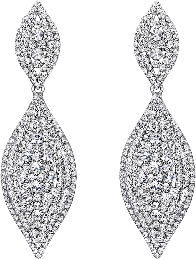 Flyonce Women's Rhinestone Crystal Wedding Bridal 2 Leaf Drop Dangle Chandelier Earrings