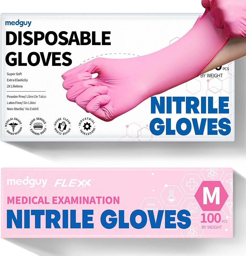 Nitrile Exam Gloves, 4.5 Mil Pink Powder-Free Food-Safe Cleaning Esthetician Medical Disposable Glove, 100 Pcs