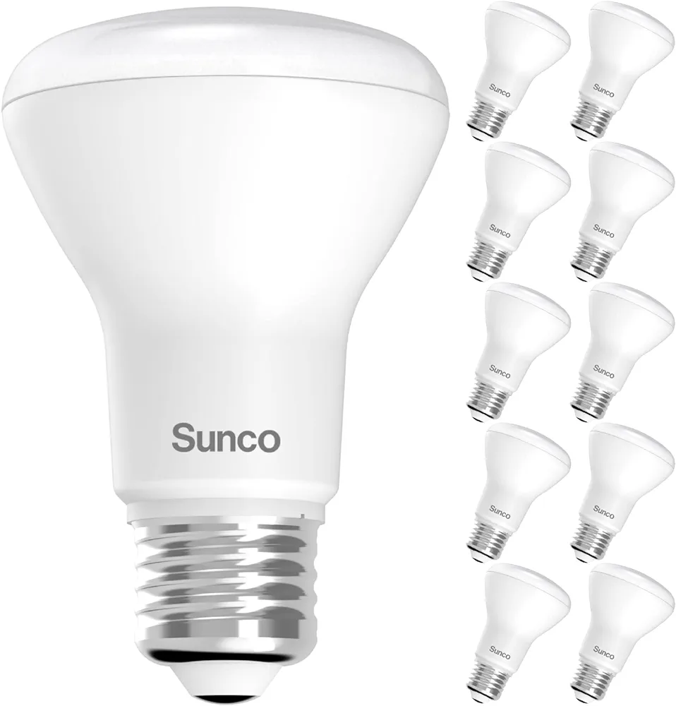 Sunco Lighting (Pack of 10 BR20 LED Bulbs Indoor Flood Light R20 Dimmable CRI93 2700K Soft White 50W Equivalent to 7W, E26 Medium Base, Recessed Can Lights for Home Living Area Ceiling Lights - UL