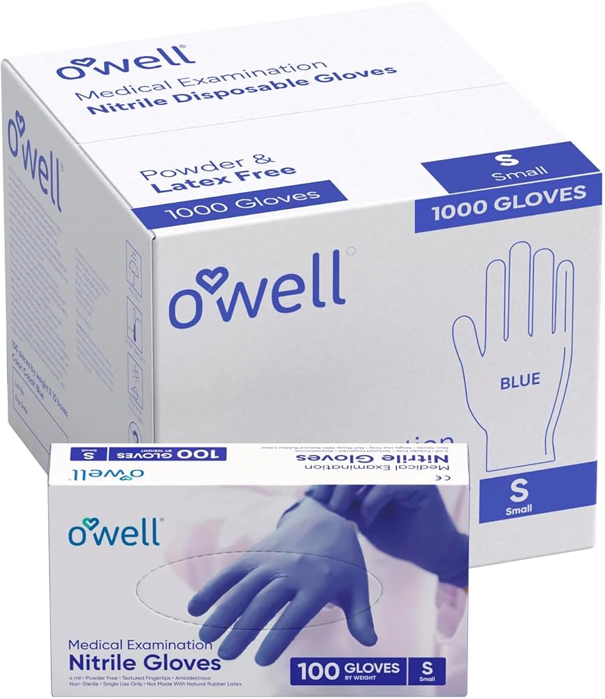 OWELL Medical Examination Nitrile Gloves, Powder & Latex-Free Disposable Gloves, 4Mil Thick Blue Medical Glove