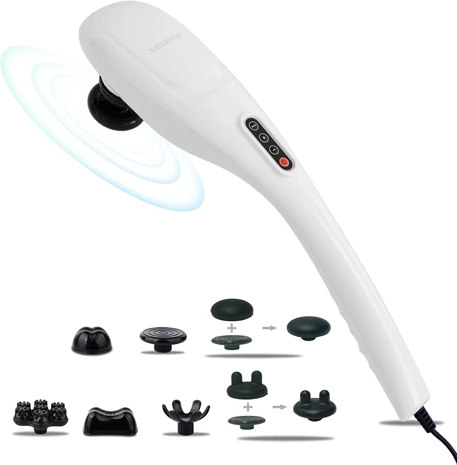 MEGAWISE Handheld Back Massager | Deep Tissue Percussion Relief for Back, Neck, Shoulders, Waist Legs, Full Body for Improved Blood Circulation and Fatigue Relief (Pearl White 6Ft Corded)