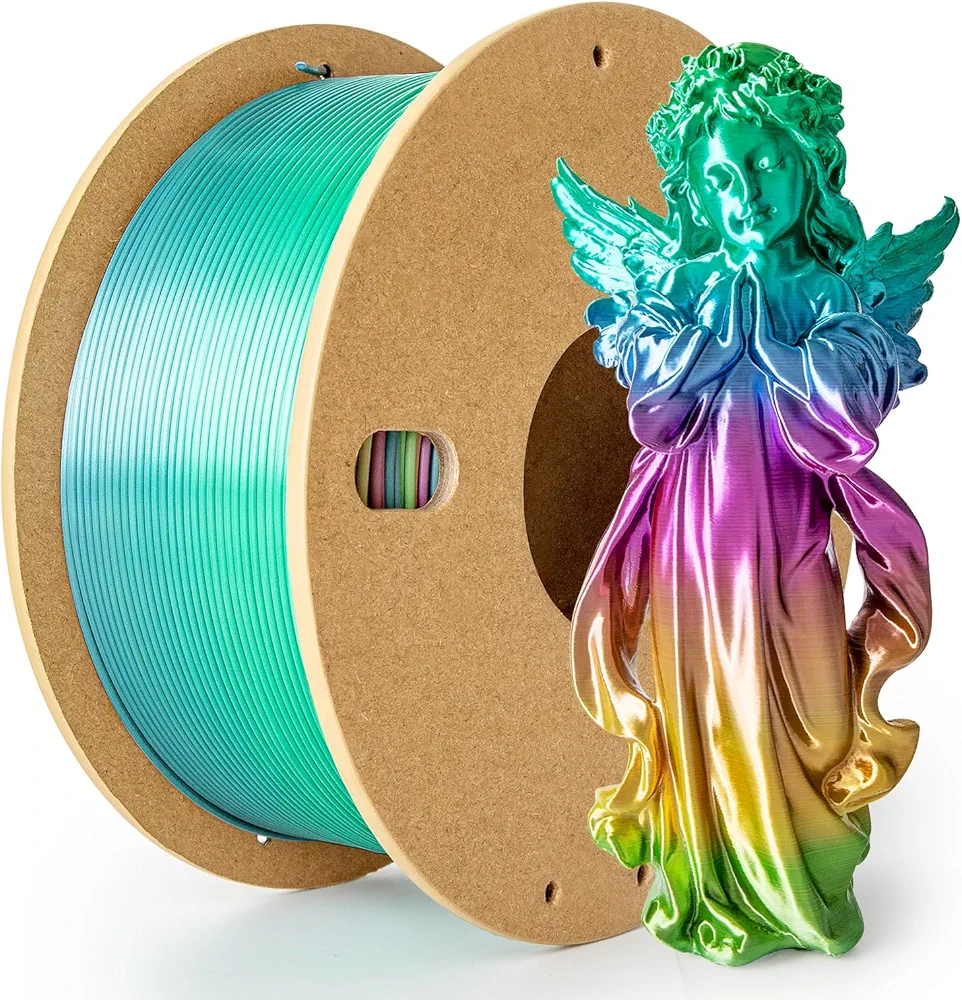 Silk Rainbow PLA Filament 1.75mm Silk PLA 3D Printer Filament Shiny Fast Color Changing Gradient Filament 3D Printing Filament Fit Most FDM Printers, 500g Spool(1.1lbs), Candy Series