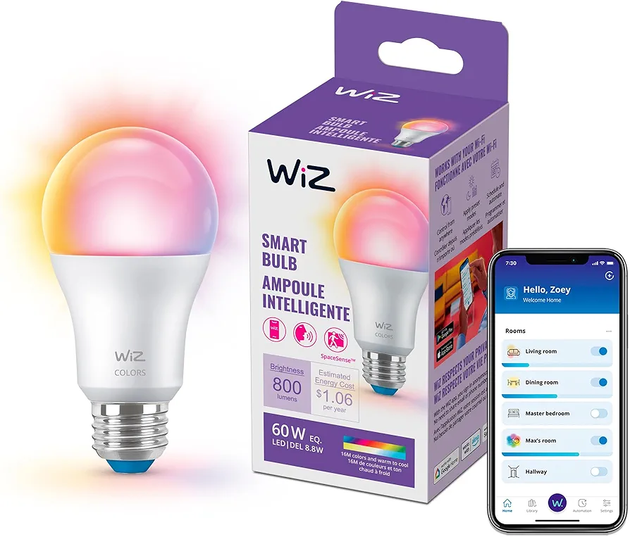 WiZ Connected 60W A19 LED Smart Light Bulbs - Connects to Your Wi-Fi - E26 Smart Bulb - Control with Voice or App + Activate with Motion - Matter Compatible - 1 Pack