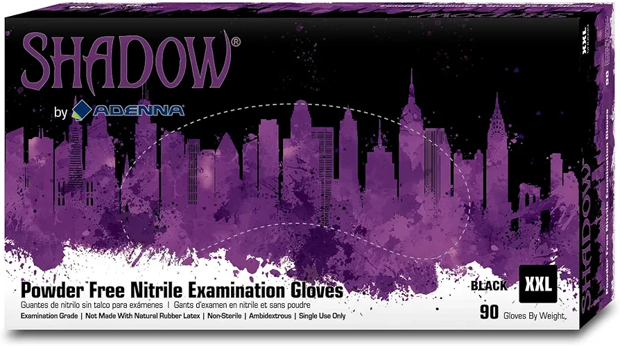 Adenna SHD939 Shadow 6 mil Powder-Free Nitrile Exam Gloves, Medical Grade, Black, XX-Large, Box of 90