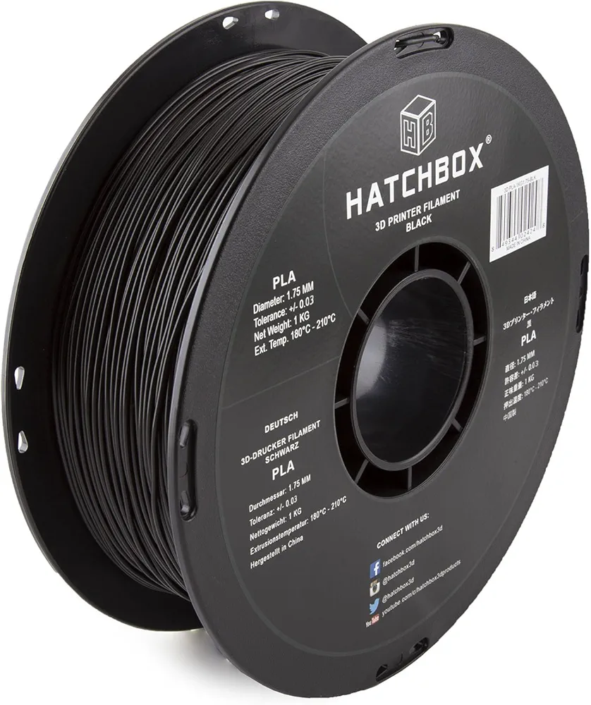 HATCHBOX 1.75mm Black PLA 3D Printer Filament, 1 KG Spool, Dimensional Accuracy +/- 0.03 mm, 3D Printing Filament