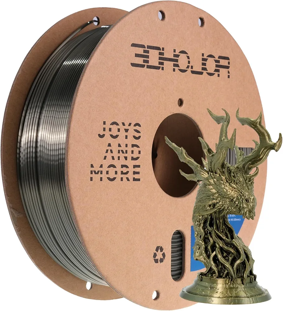 Silk PLA Filament 1.75mm, Silk PLA 3D Printer Filament, 2.2 LBS (1KG) Cardboard Spool, Fit Most FDM 3D Printer, Silk Bronze