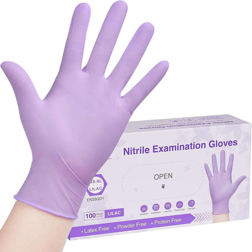 Disposable Nitrile Exam Gloves, 3-mil, Lilac Gloves Disposable Latex Free, Powder Free Gloves