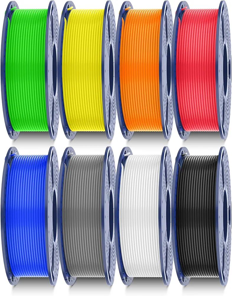 SUNLU ABS Filament 1.75mm 3D Printer Filament Bundle Multicolor, Individually Vacuum Packed, 2kg in Total, 0.25kg per Spool, 8 Pack, 8 Colors, Black+White+Grey+Blue+Yelllow+Green+Red+Orange