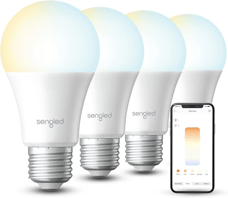 Sengled Dual Mode Smart Light Bulbs with Remote & App Control, LED Light Bulbs 2700K-6500K Dimmable, Remote Control Light Bulbs 60W Equiv, Group Control, Timing, Sunrise & Sunset (4P, No Remote)