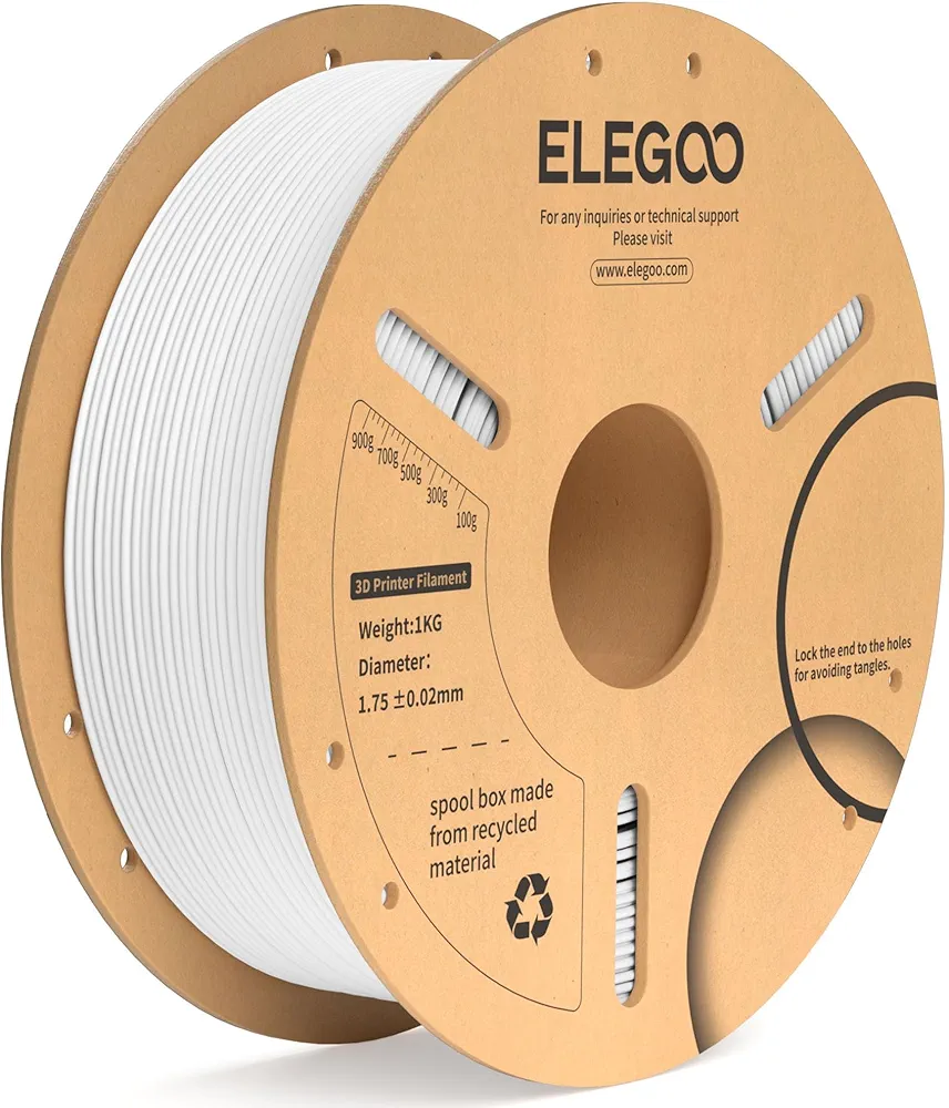 ELEGOO PLA Plus Filament 1.75mm White 1KG, PLA+ Tougher and Stronger 3D Printer Filament Pro Dimensional Accuracy +/- 0.02mm, 1kg Spool(2.2lbs) Fits for Most FDM 3D Printers