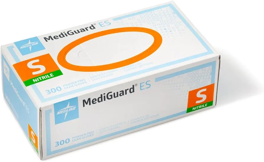 Medline MediGuard ES Powder-Free Nitrile Exam Gloves, Size Small, Box of 300